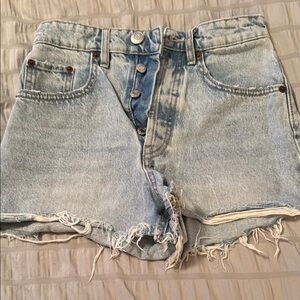 Zara Light Blue Distressed Denim Shorts